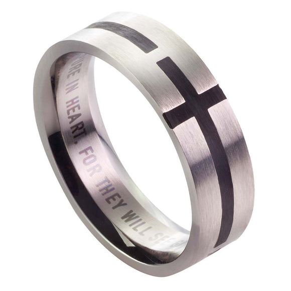 Black Cross Matthew 5:8 Ring